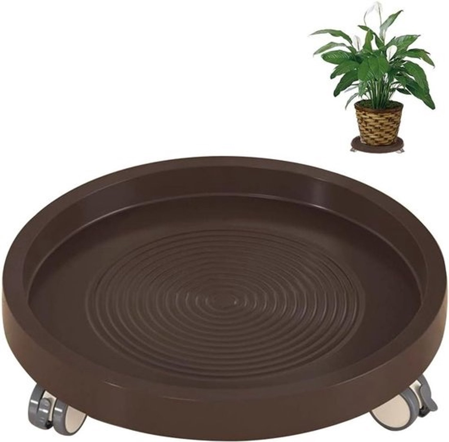 Plantenstandaard - met wielen - Verrijdbare plantenbak - Planten verplaatsen - Afneembare bak - met rem - 30 cm diameter - Bruin