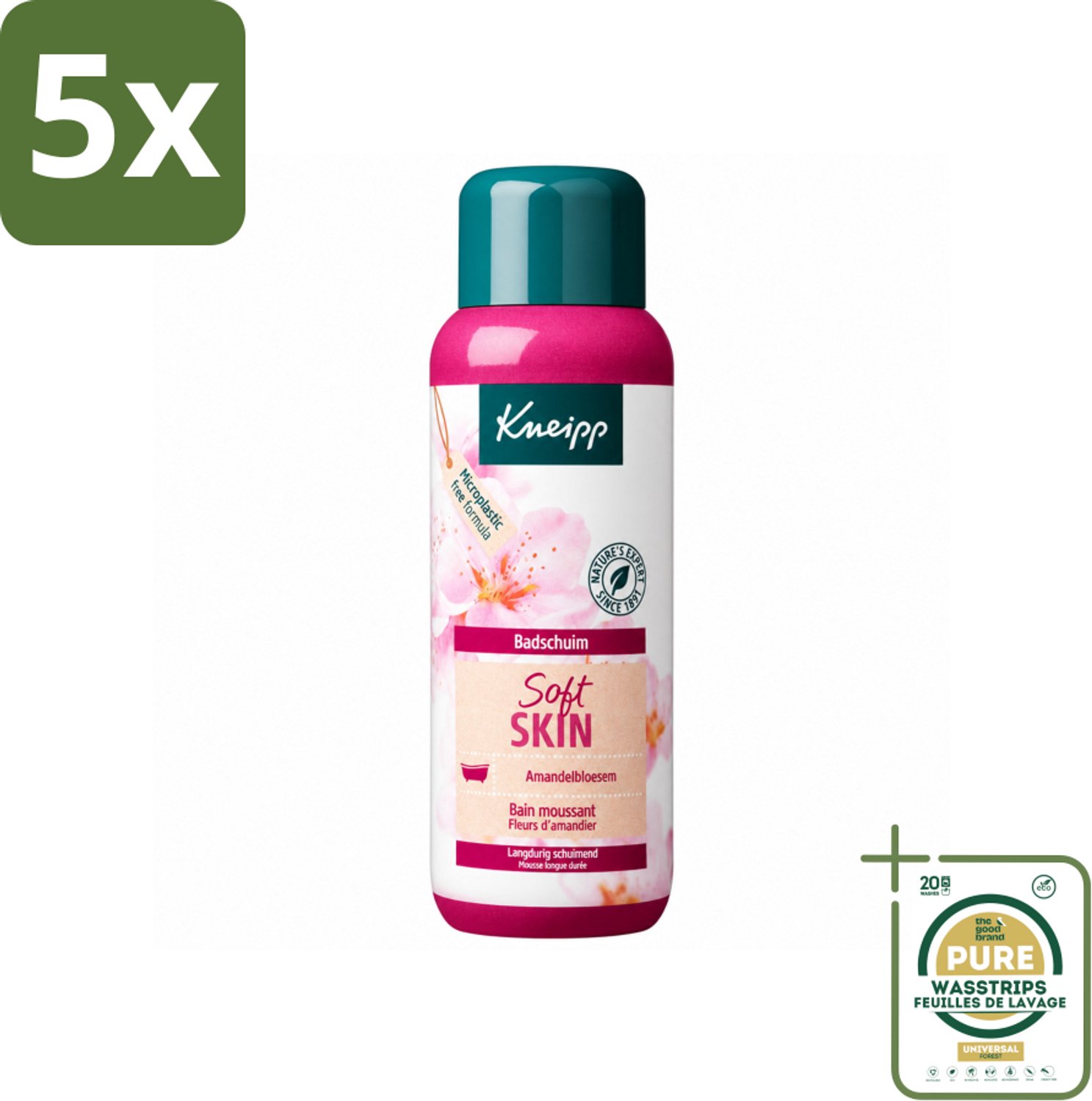 5 x Kneipp - Badschuim - Amandelbloesem - Voor droge en gevoelige huid - 400 ml - Wasstrips - Badshuim - Droge Huid - Gevoelige Huid - Amandelolie - Natuurlijke Verzorging