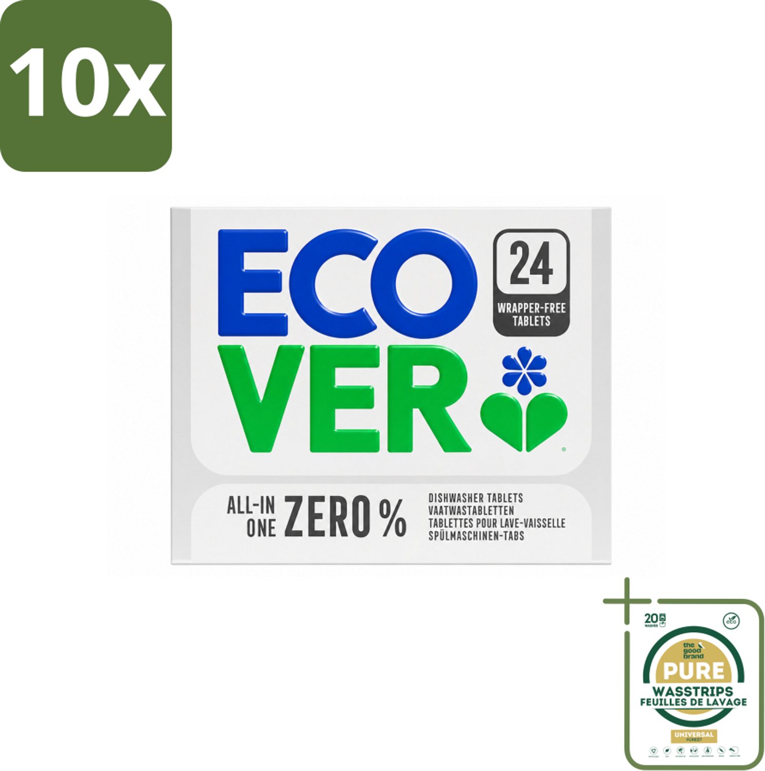 10 x Ecover - Vaatwastabletten All-in-One Zero% - 24 Tabs - Wasstrips - Vaatwasmiddel - Vaatwastabletten - Zero% Vaatwasmiddel - Milieuvriendelijk Vaatwasmiddel - Gevoelig Vaatwasmiddel