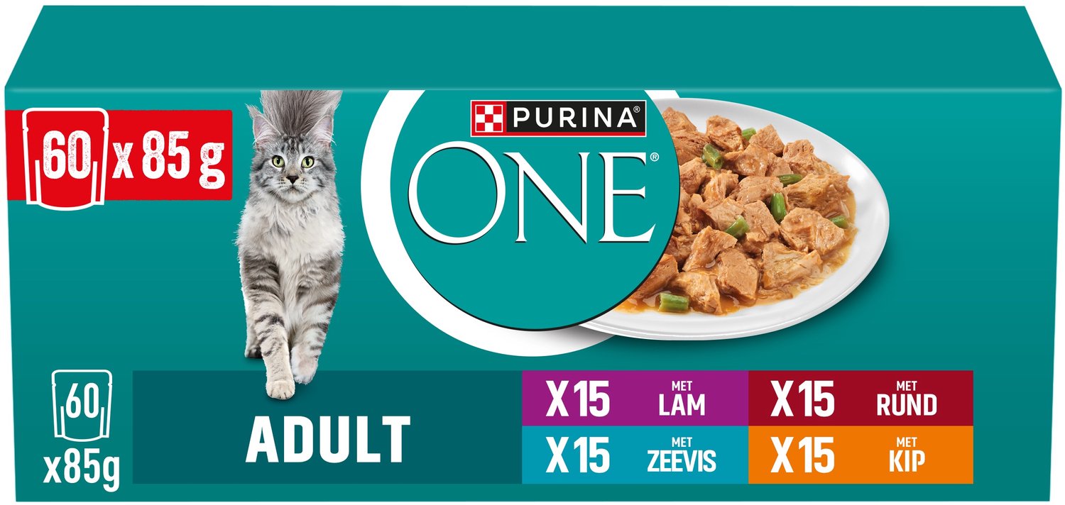 PURINA® ONE® Adult - Kattenvoer Natvoer - Lam, Rund, Kip & Zeevis - 60 x 85 g