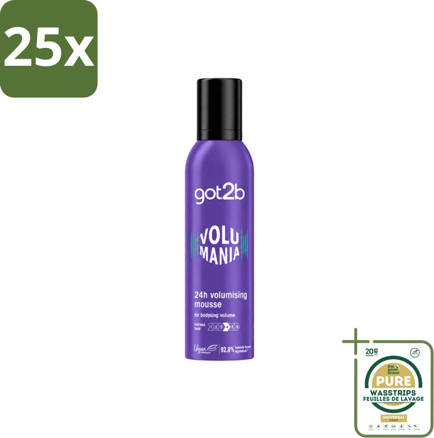 25 x Got2B - Volumemousse - Volumania 24H - 250 ml - Wasstrips - Haar Volume - Haarspray - Haarmousse - Vegan Haarproduct - Natuurlijke Ingrediënten