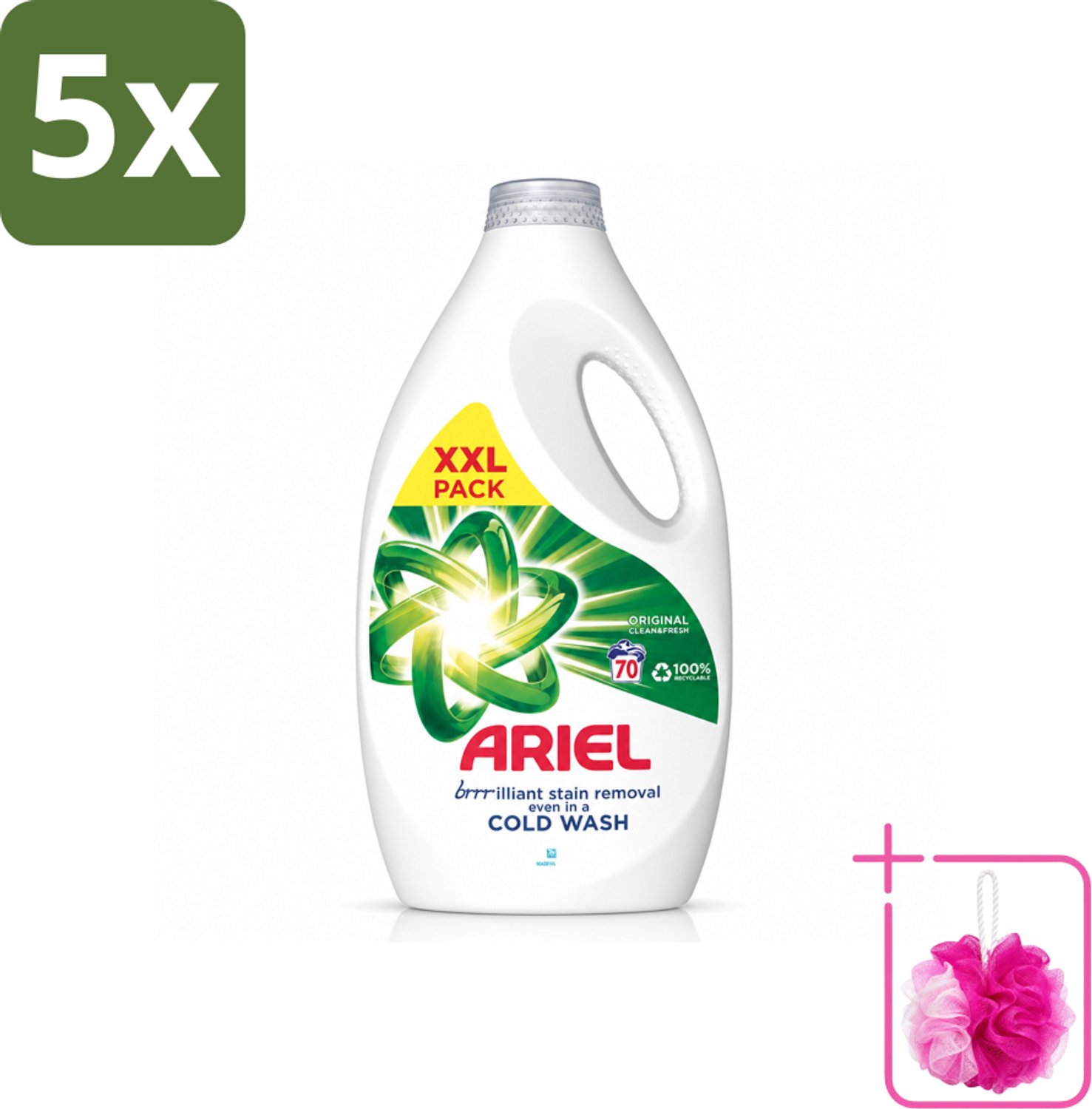 5 x Ariel - Wasmiddel - Original - 70 Wasbeurten - 2,45 liter - Bulkverpakking - Wasmiddel - Douchemop - Wasbeurt