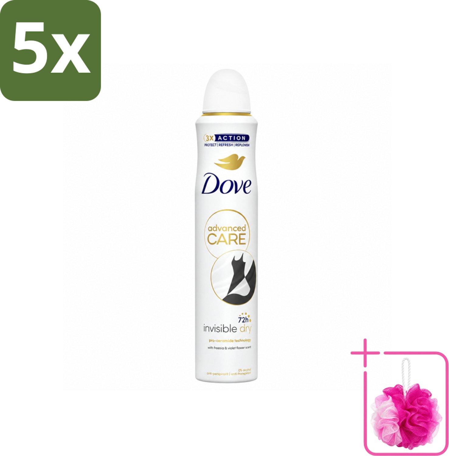 5 x Dove Deodorant Spray - Invisible Dry - 200 ml - Bulkverpakking - Dove deodorant spray - Douchemop - Onzichtbare deodorant