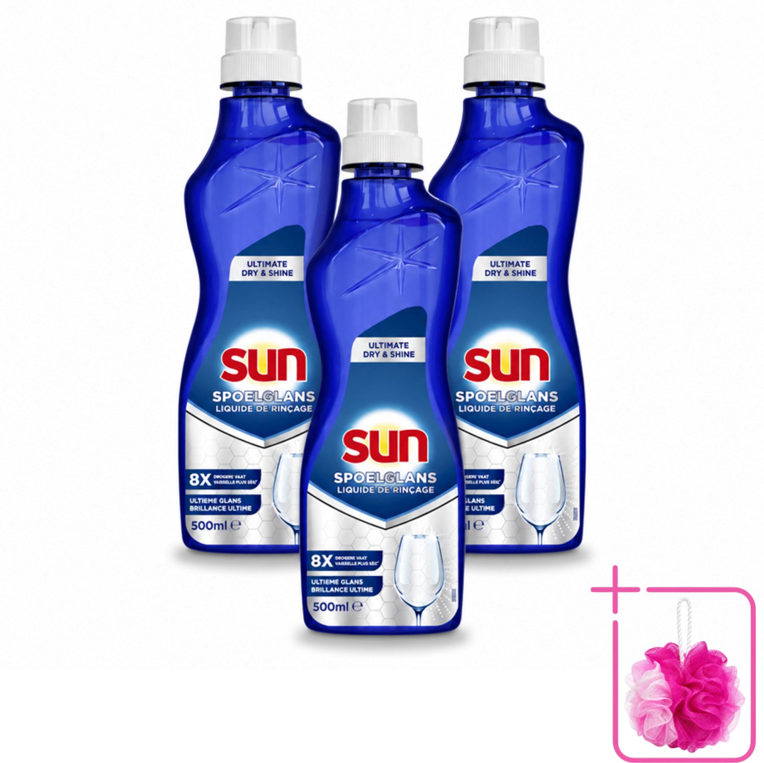 3 x Sun - Spoelglansmiddel - Dry & Shine - 500 ml - Bulkverpakking - Spoelglansmiddel - Douchemop - Vaatwasser