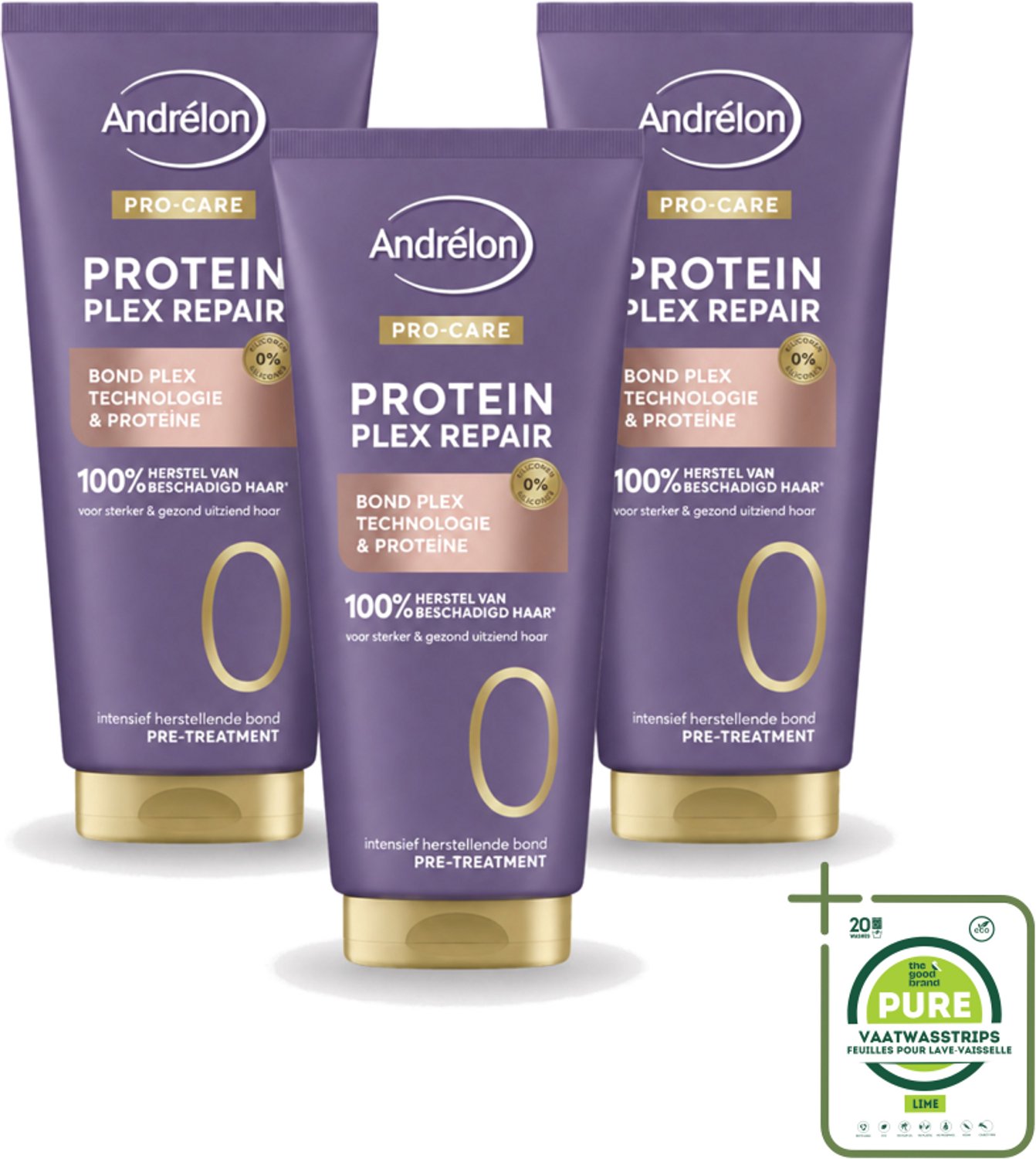 3 x Andrélon – Pre-Treatment – Pro Care Protein Plex Repair – 170 ml - Grootverpakking - Vaatwasstrips - Haarbescherming - Haarherstel - Pre-shampoo Behandeling - Proteïne - Bond Plex Technologie