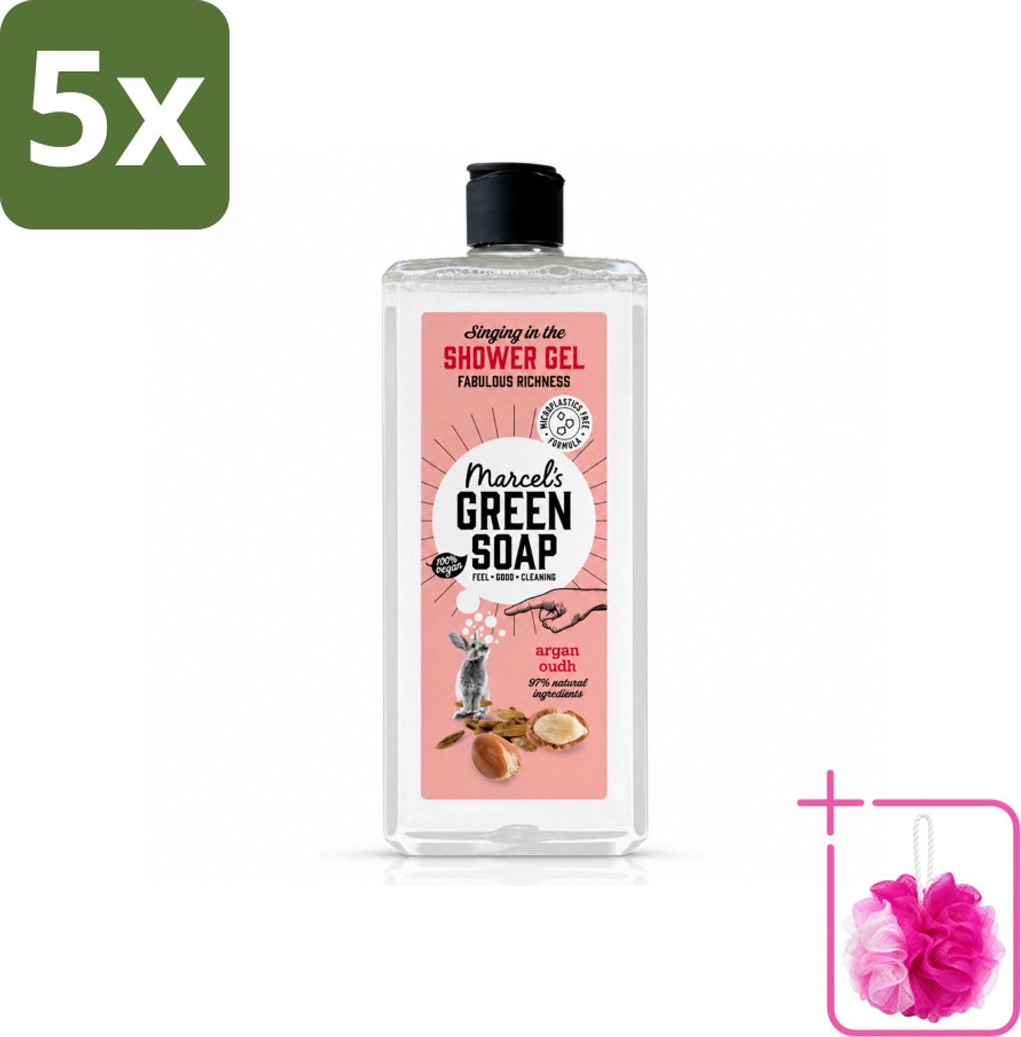 5 x Marcel's Green Soap - Douchegel - Argan & Oudh - Verzorgend & zacht - 300 ml - Bulkverpakking - Douchegel - Douchemop - Argan