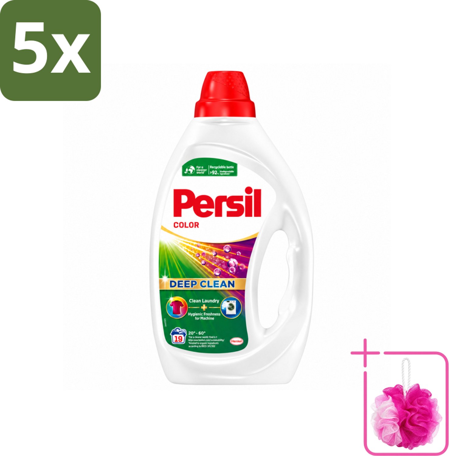 5 x Persil - Wasmiddel - Wasmiddel Gel Color - Voor Gekleurde Was - 19 wasbeurten - Bulkverpakking - Wasmiddel gel - Douchemop - Wasmiddel gekleurd