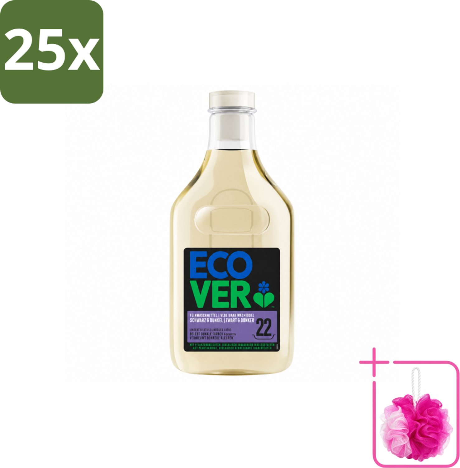 25 x Ecover - Vloeibaar wasmiddel - Zwart & Donker - 1 liter - 22 wasbeurten - Bulkverpakking - Donker wasmiddel - Douchemop - Kleurbehoud
