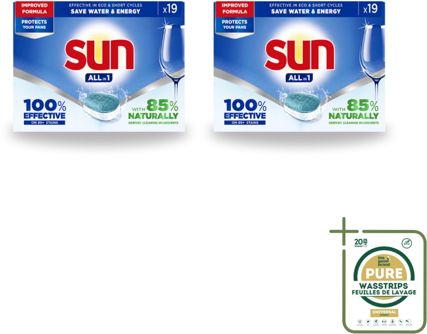 2 x Sun - Vaatwastabletten - All-in-1 Neutraal - 19 tabletten - Wasstrips - Vaatwasmiddel - Vaatwastablet - Vaatwasmiddel Neutraal - Vaatwassen - Vaatwasmiddel All-in-1