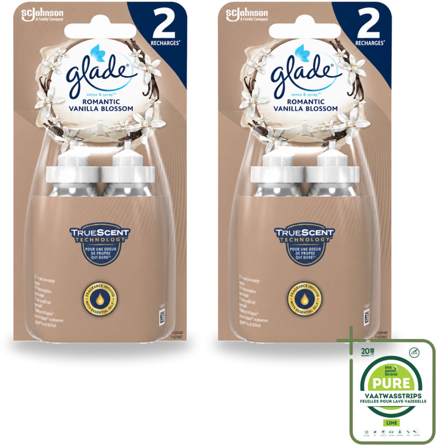2 x Glade - Sense & Spray - Romantic Vanillebloesem - 2 × 18 ml - Grootverpakking - Vaatwasstrips - Romantische Geur - Geurverspreiding - Automatische Geur - Essentiële Oliën - Huisgeur