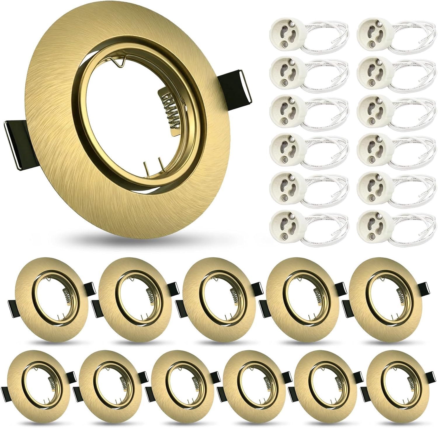 12 LED inbouwspots GU10 set inbouwframe rond inbouwlampen 68mm plafondspots roestvrij staal geborsteld look incl. GU10 fitting voor LED of halogeenlampen, 30° draaibaar