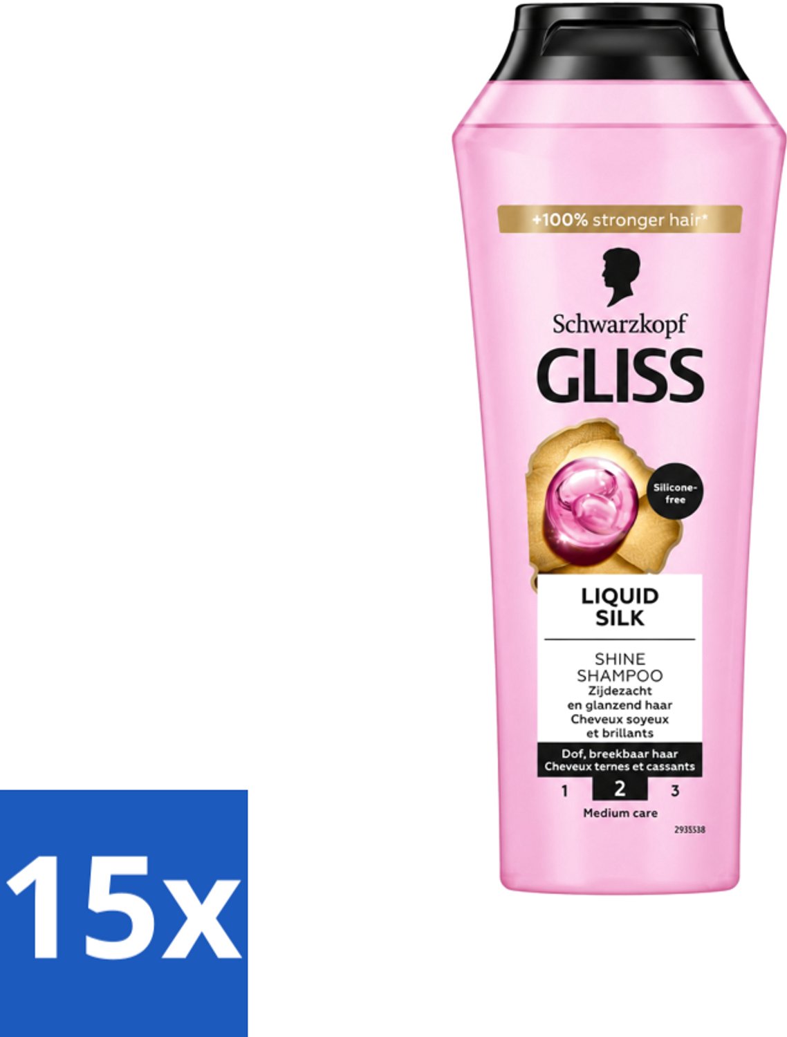 15 x Gliss - Shampoo - Liquid Silk - Voor Glanzend en Zijdezacht Haar - 250 ml - Voordeelverpakking - 15 stuks