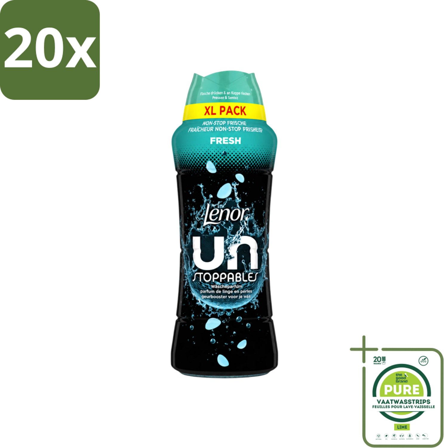 20 x Lenor Unstoppables - Geurbooster - Fris - Non-Stop Frisheid - Grootverpakking - Grootverpakking - Vaatwasstrips - Geurbooster - Frisheid - Wasgeur - Citrusgeur - Fruitgeur