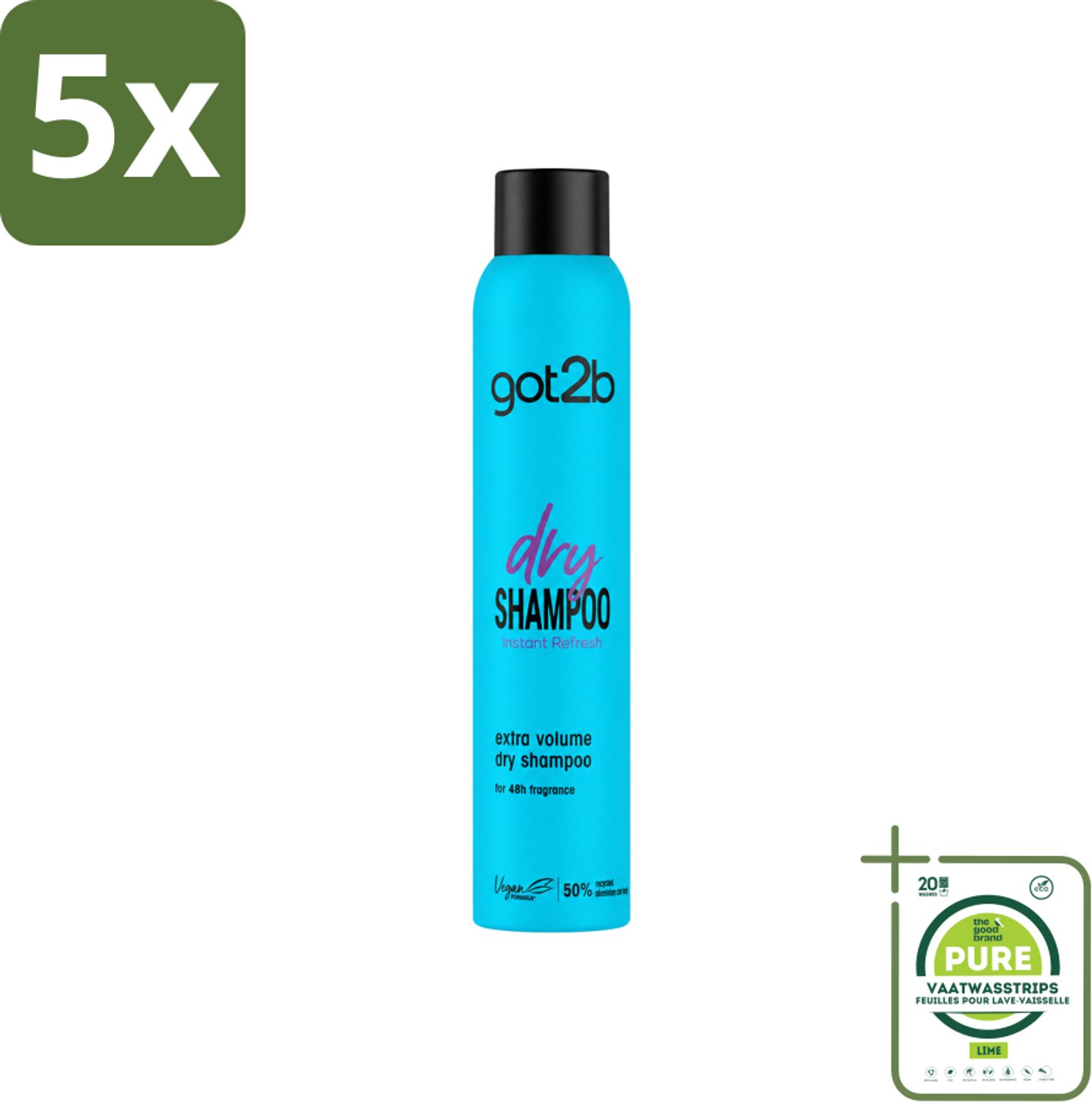 5 x Got2B - Droogshampoo - Fresh & Fabulous Volume - 200 ml - Grootverpakking - Vaatwasstrips - Droogshampoo - Fris Haar - Volume - Haarkleur - Haartypen