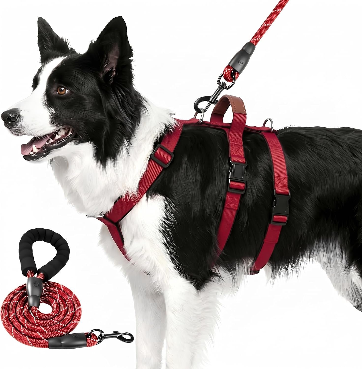 Zonder trekken, anti-trekveiligheidstuigje voor honden, veiligheidstuigje voor honden, ontsnappingsbestendig, licht ademend, vest voor middelgrote en grote honden (rood, L)