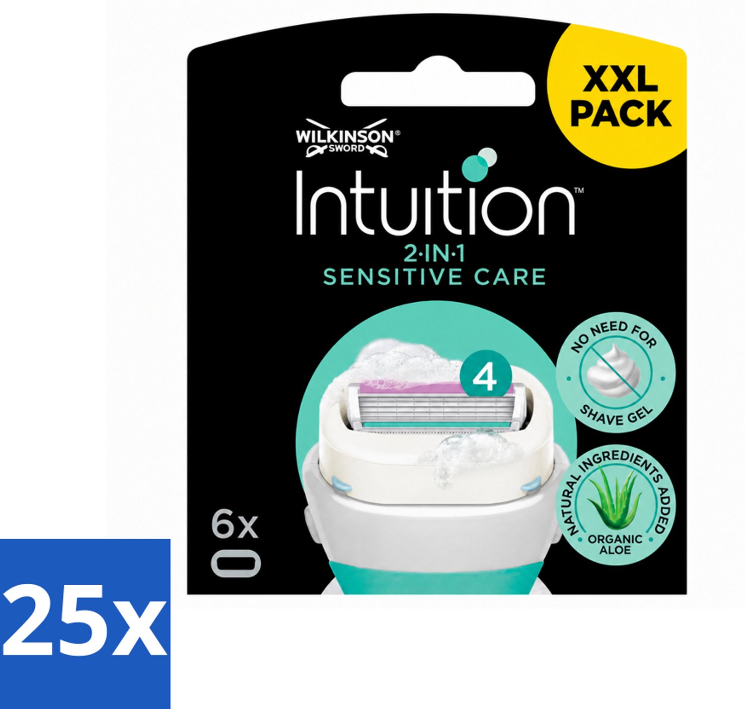 25 x Wilkinson Intuition - Navulmesjes - 2 in 1 Sensitive Care - Voor Gevoelige Huid - 6 mesjes - Voordeelverpakking - 25 stuks
