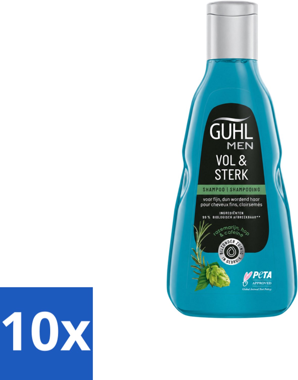 10 x Guhl - Shampoo - Men Vol & Sterk - 250 ml - Voordeelverpakking - 10 stuks