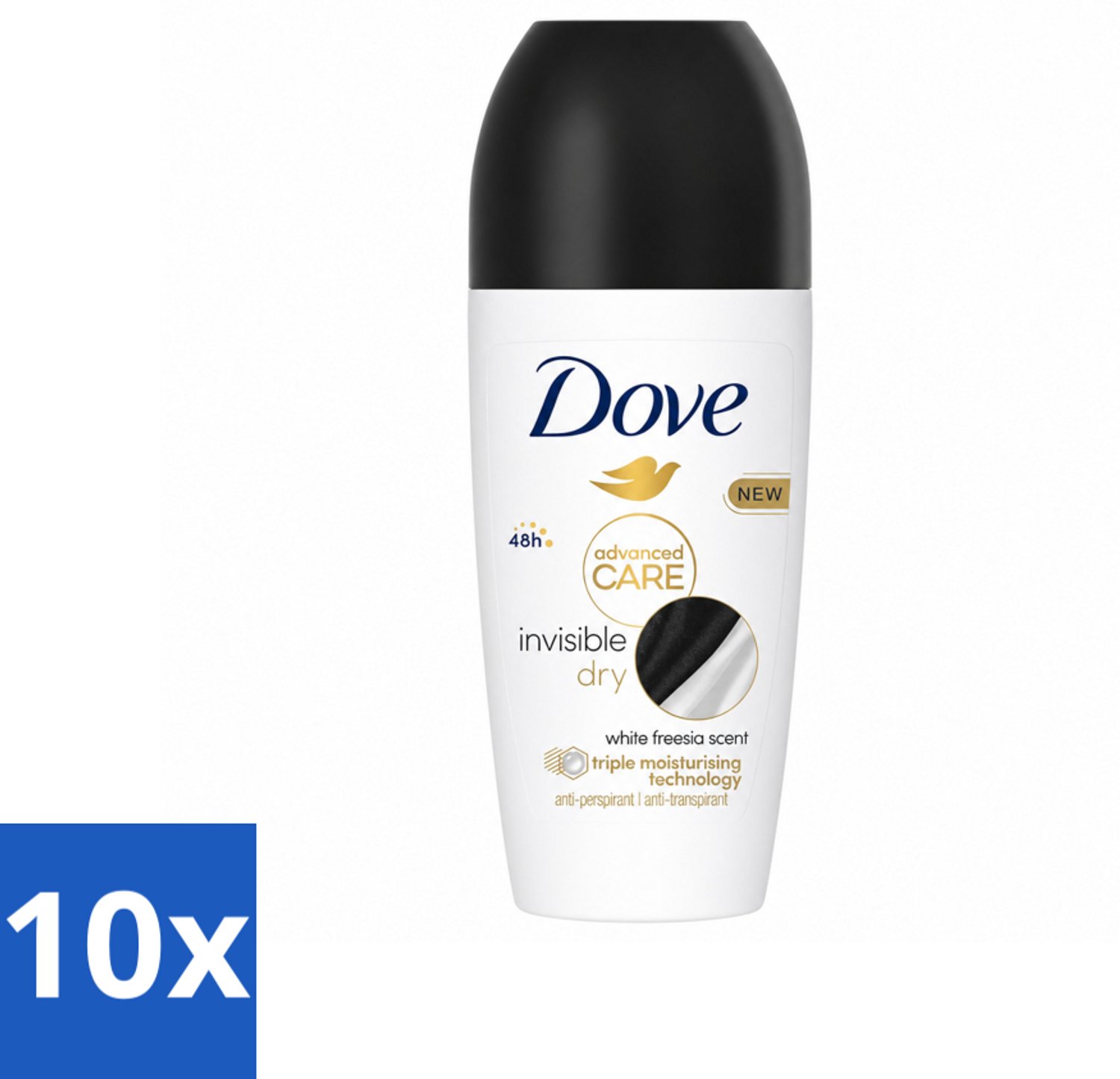 10 x Dove Deodorant Roller - Invisible Dry - 50 ml - Voordeelverpakking - 10 stuks
