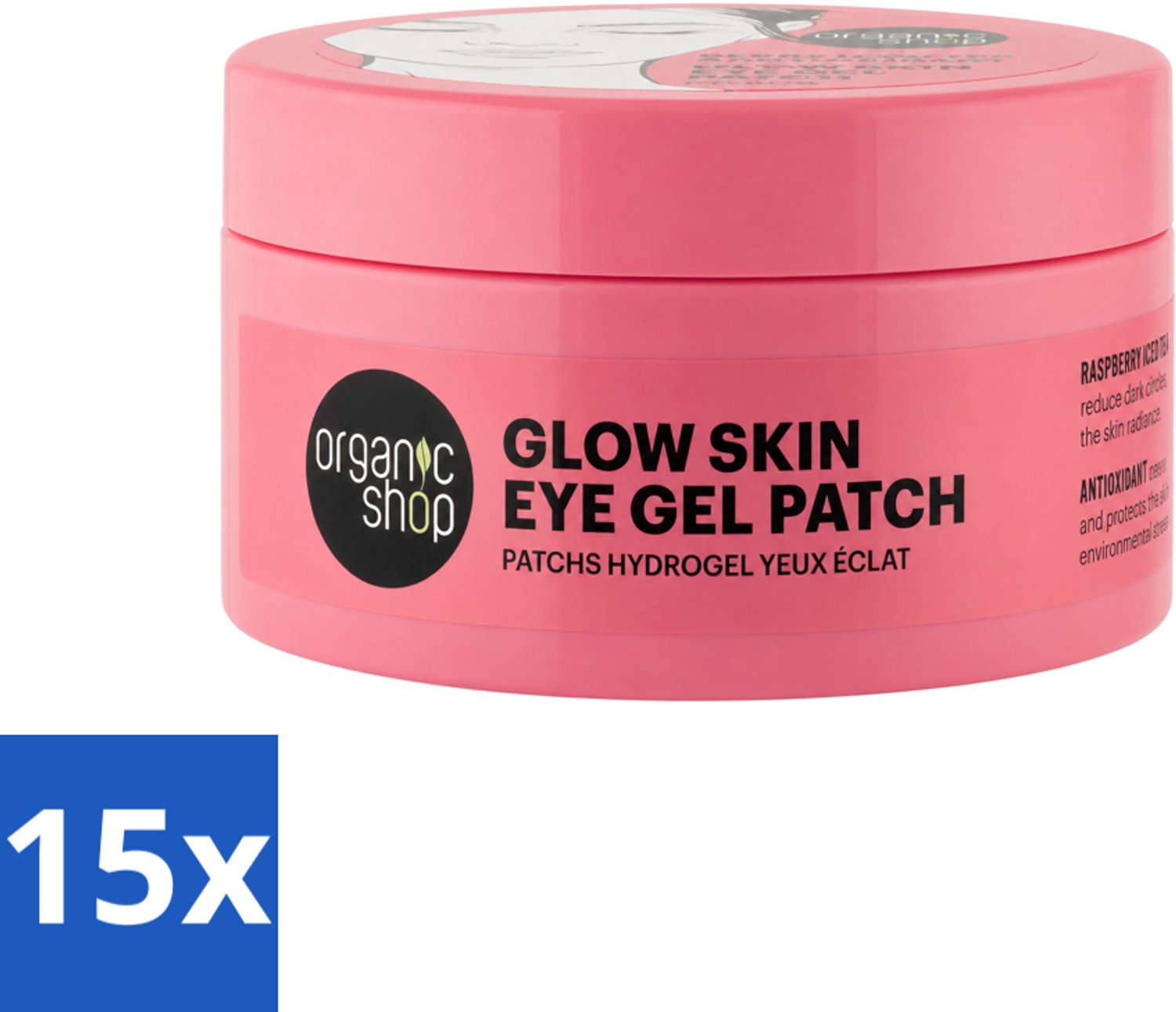 15 x Organic Shop - Eye Gel Patch Berry Iced Tea & Antioxidant - Kalmerend en Hydraterend - 60 Patches - Voordeelverpakking - 15 stuks