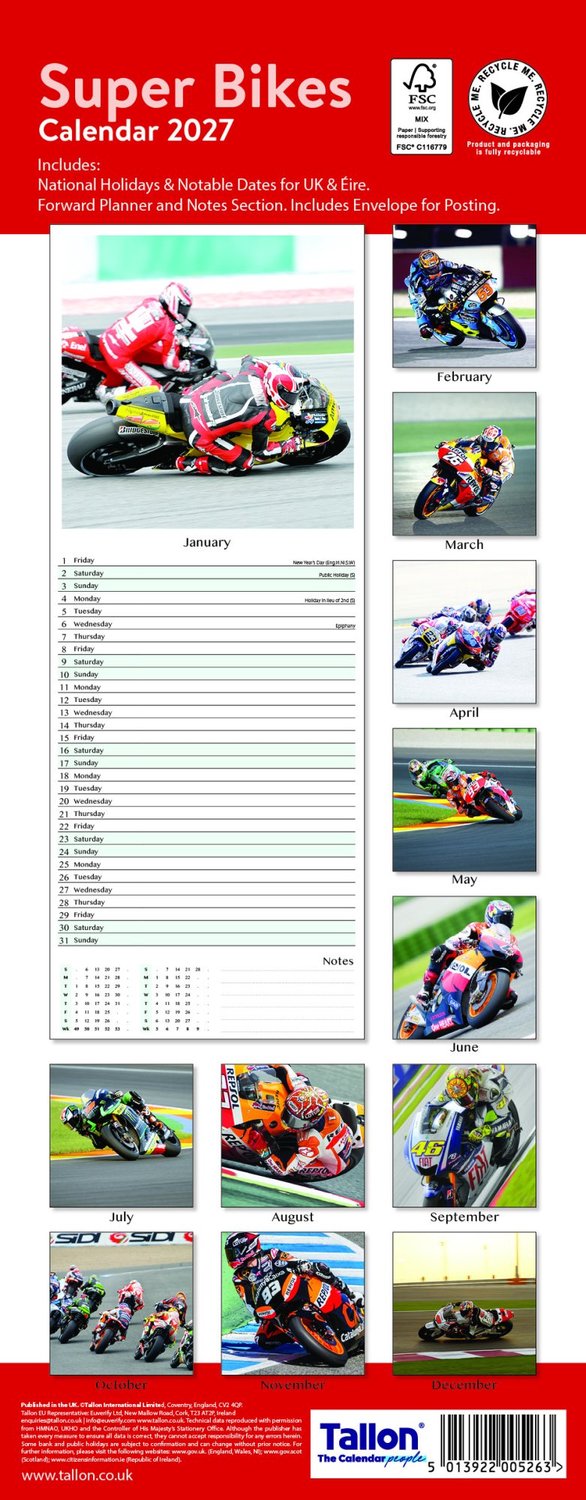 Super Bikes & Cars Kalender 2027 Slimline