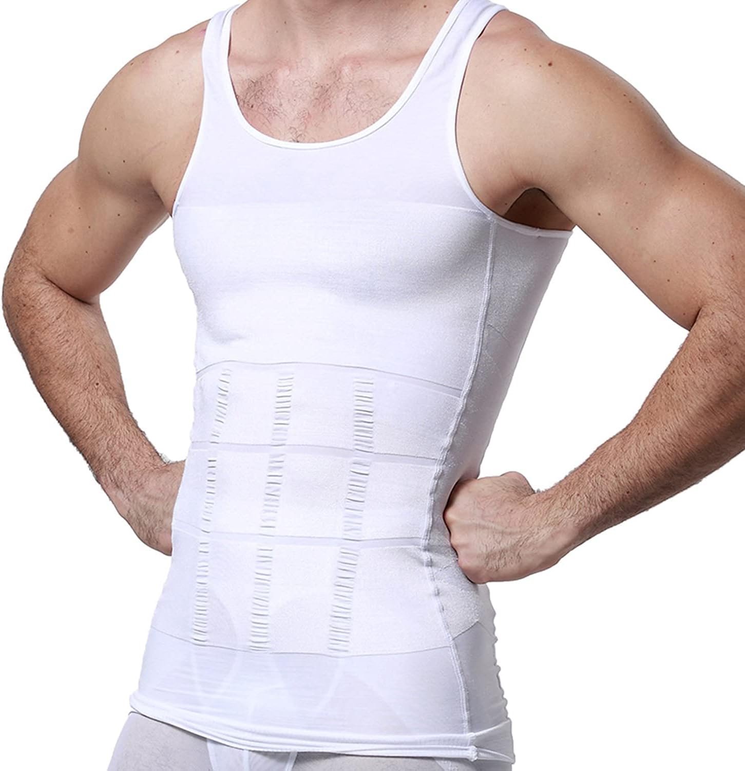 Tanktop voor heren, compressieshirts voor heren, dunne onderhemden voor buikspiertraining, wit