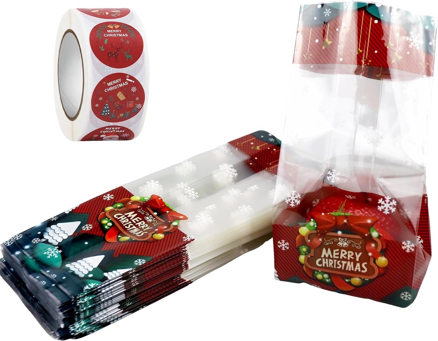 100 Stuks koekjeszakjes kerstzakjes, Kerst Snoep Zakjes Doorzichtig, Kerst snoepzakjes, voor koekjes, bonbons