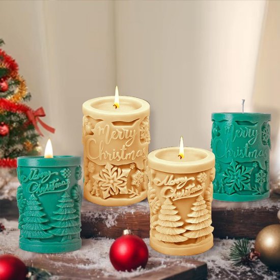 2 stuks siliconen kerstboom kaarsvormen, siliconen sneeuwvlok kaarsvorm, 3D kaarsgietvorm, doe-het-zelf voor het maken van kaarsen, aromastenen, kersthandwerk, ornamenten — afbeelding 5