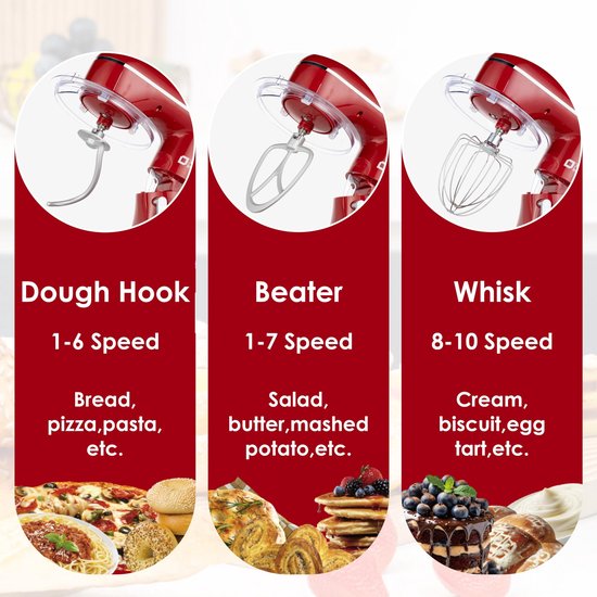 Keukenmachine met 1300 W en 6 L RVS Kom, Rood — afbeelding 3