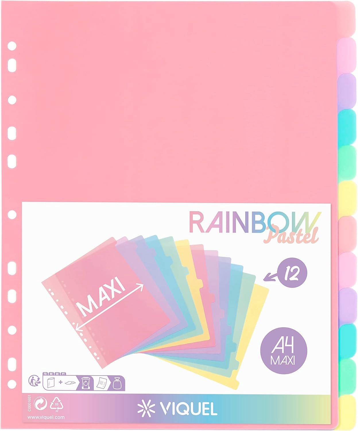 Viquel Pastel Rainbow Maxi Index Verdelers (12 stuks)