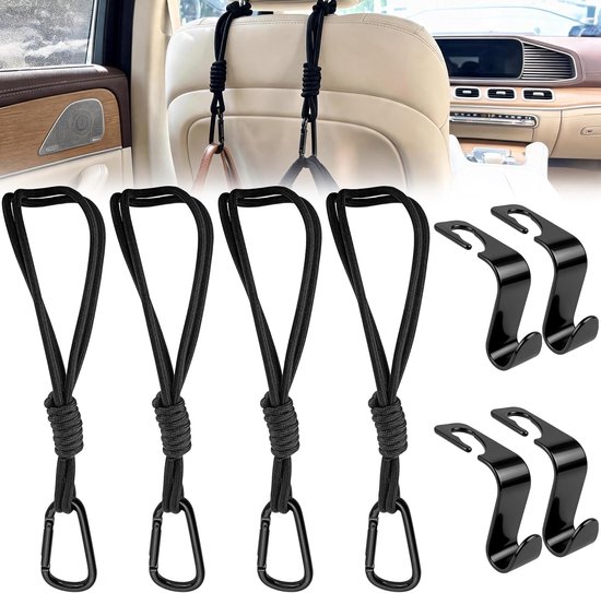 8 stuks hoofdsteunhaken voor auto, tashouder, autostoelen, zwart