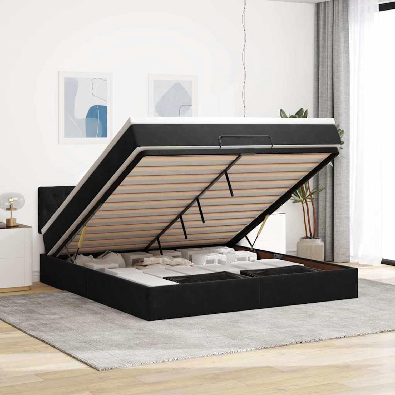 Opbergbed met pocketveringmatras zwart 160x200 cm