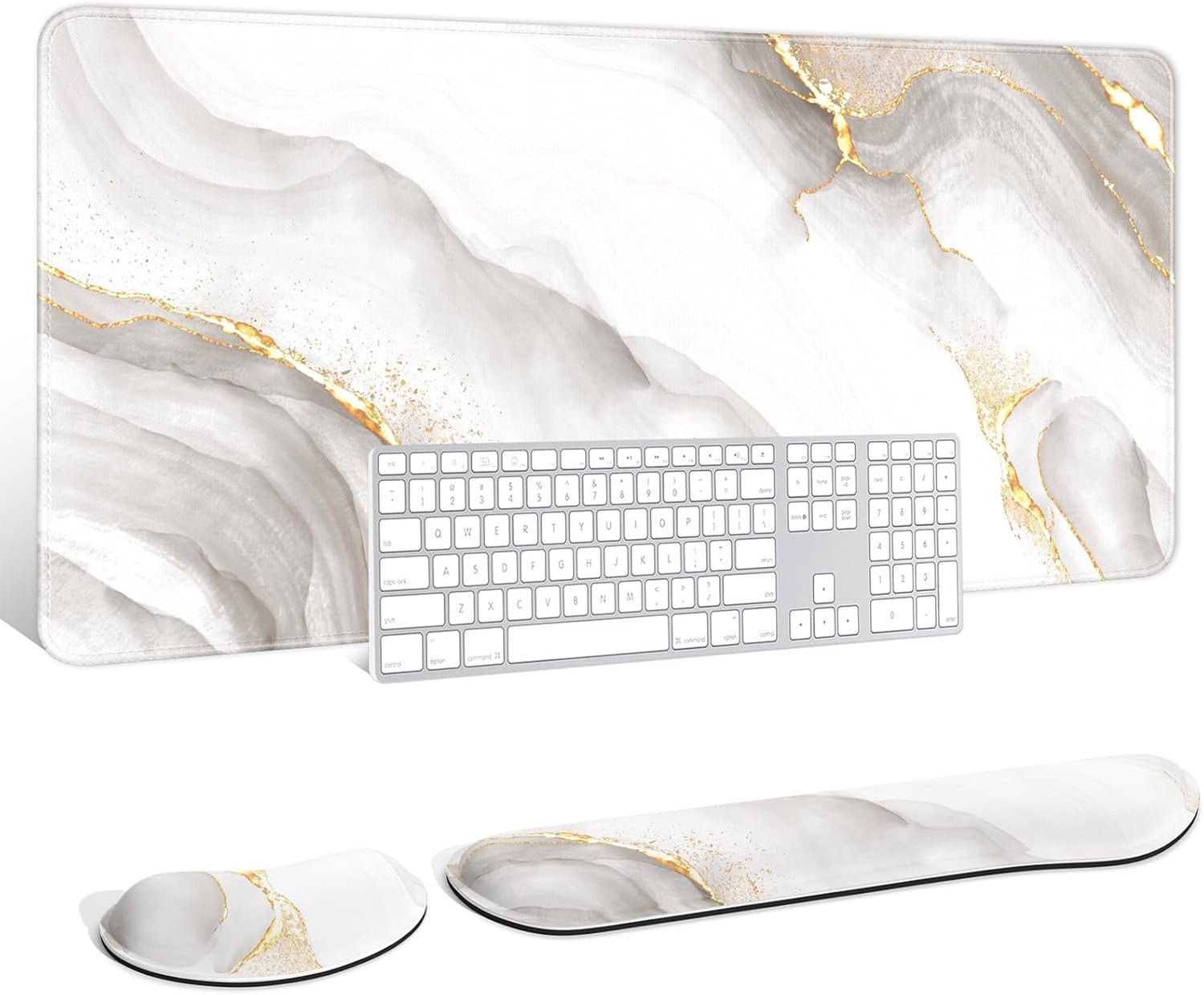 Auhoahsil Toetsenbord muismat set, XXL grote bureauonder+toetsenbord polssteun + muis pols kussen ondersteuning, ergonomisch geheugenschuim, 90 x 39,9 cm verlengde muismat, voor kantoor en gaming, wit