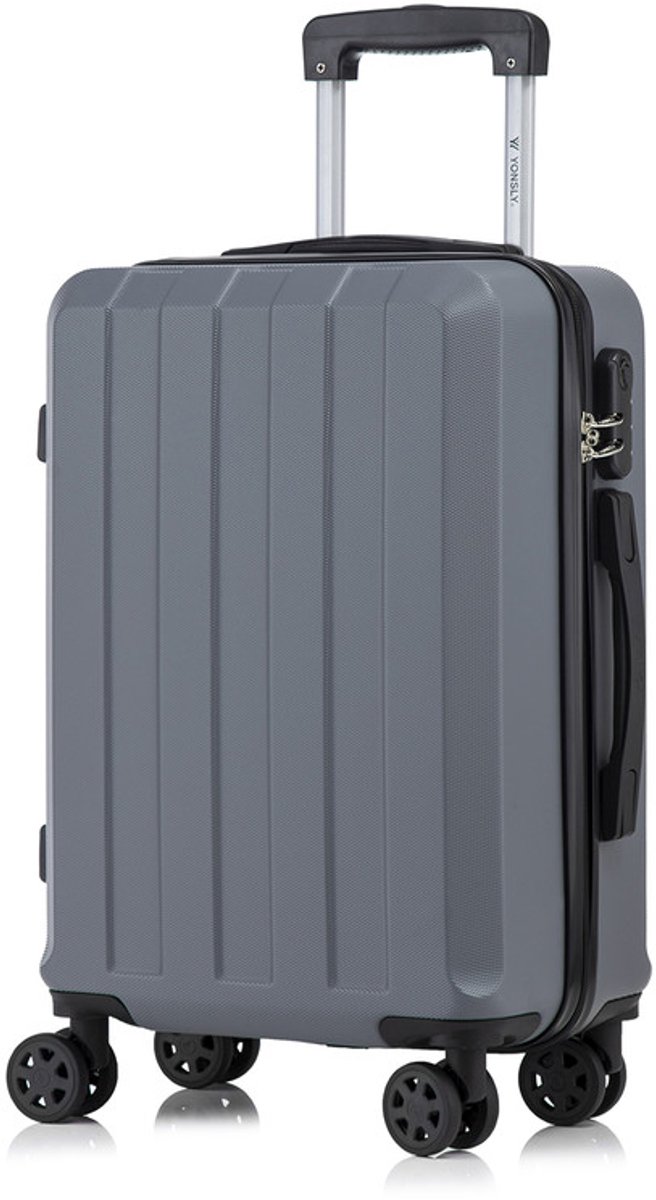 YONSLY Handbagage Koffer - 55cm - 40 L - Cijferslot- 360° Draaibare Wielen - Grijs