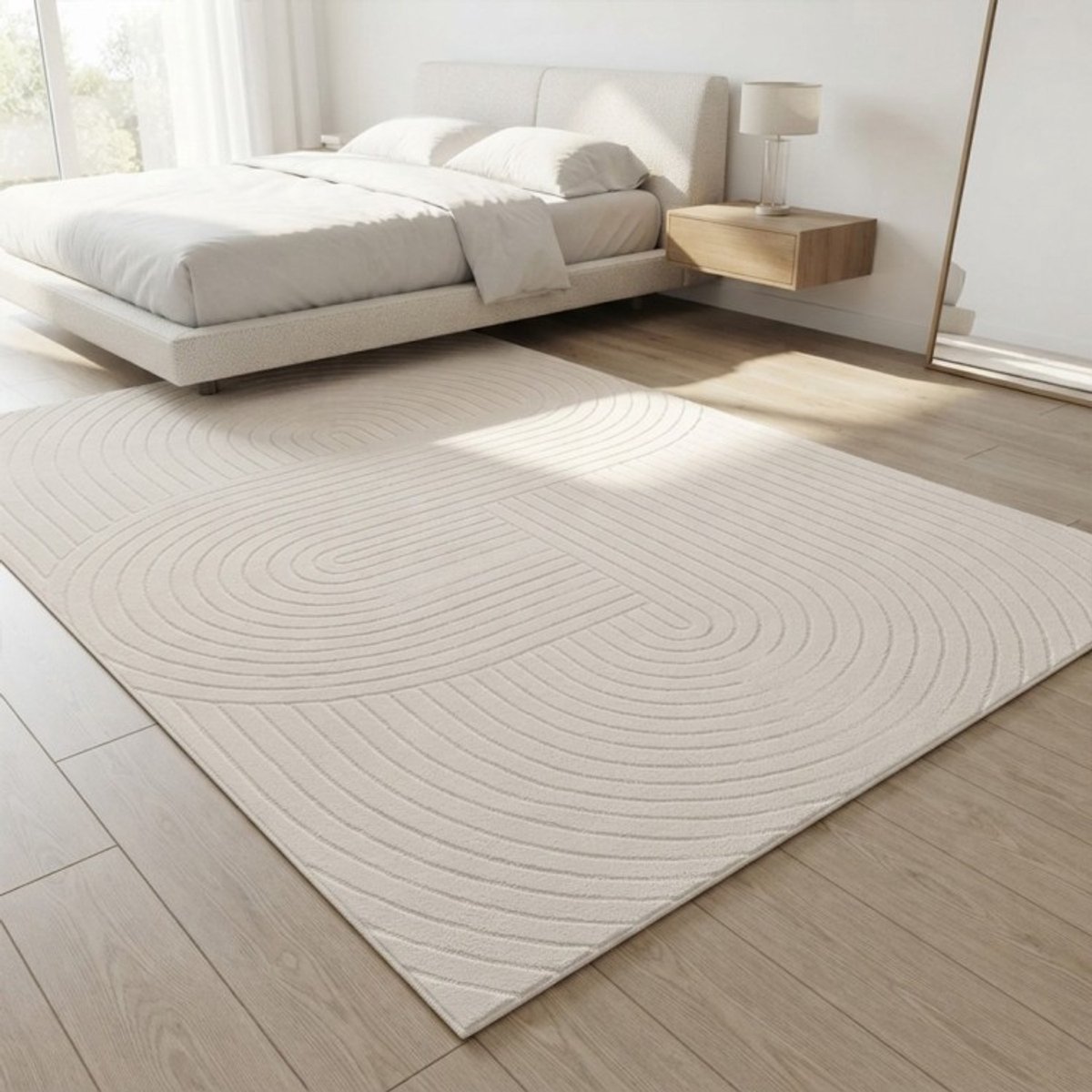 TapisTrend Designer tapijt Crème 240x340 cm Modern buitenkleed met concentrische lijnen en geometrische gebogen vormen voor terras, balkon en woonkamer