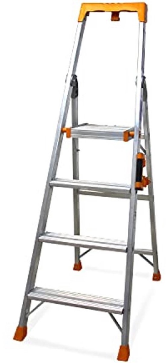 Aluminium opklapladder - Professionele kwaliteit - 4 treden - Ergonomische handgreep en antislipveiligheid