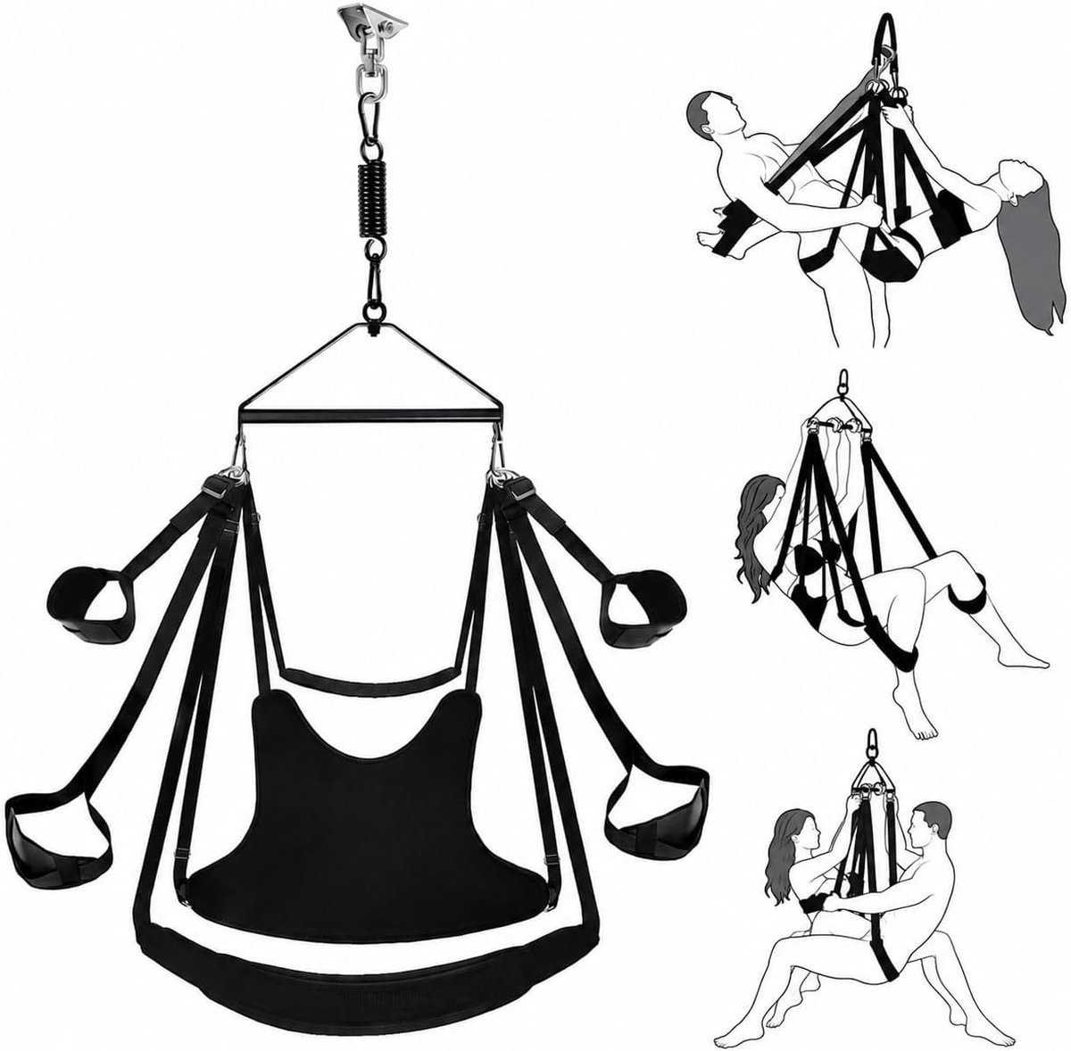 Seksschommel voor Koppels 400 kg Heavy Duty – 360° Draaibaar, Extra Brede Gewatteerde Leren Zitting met Neksteun, Zitkussen & Complete Plafondmontage Set – Verstelbare Riemen