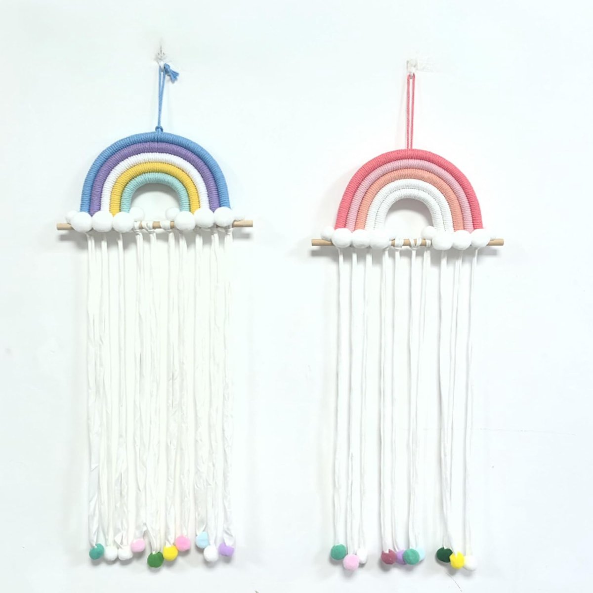 Haarspeld-organizer, 2 stuks, wandhangende opberghouder voor haaraccessoires, schattig pompon-regenboogdesign, ideaal voor slaapkamer en cadeau (05+06)