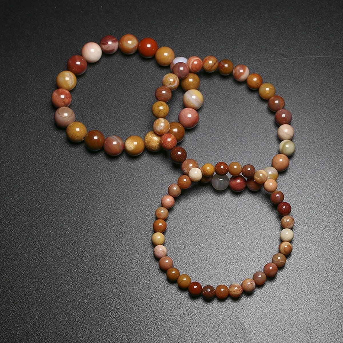 Natuurlijke Roze Houten Silicified Versteende Steen Ronde Kralen Voor Armband Vrouwen Mannen Handgemaakte Maken Armbanden, 24cm 9.5inch, Steen Emaille Glas, Zirkonia Agaat obsidiaan