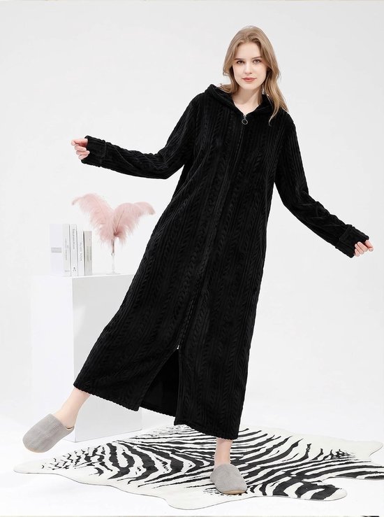 Toga Shaggy Extra Lang Fluffy met rits Capuchon Badjas Pluche Flanel Microvezel Fleece Winter Gezellig Warm Zacht Kuitlengte Vloer-loungewear — afbeelding 5