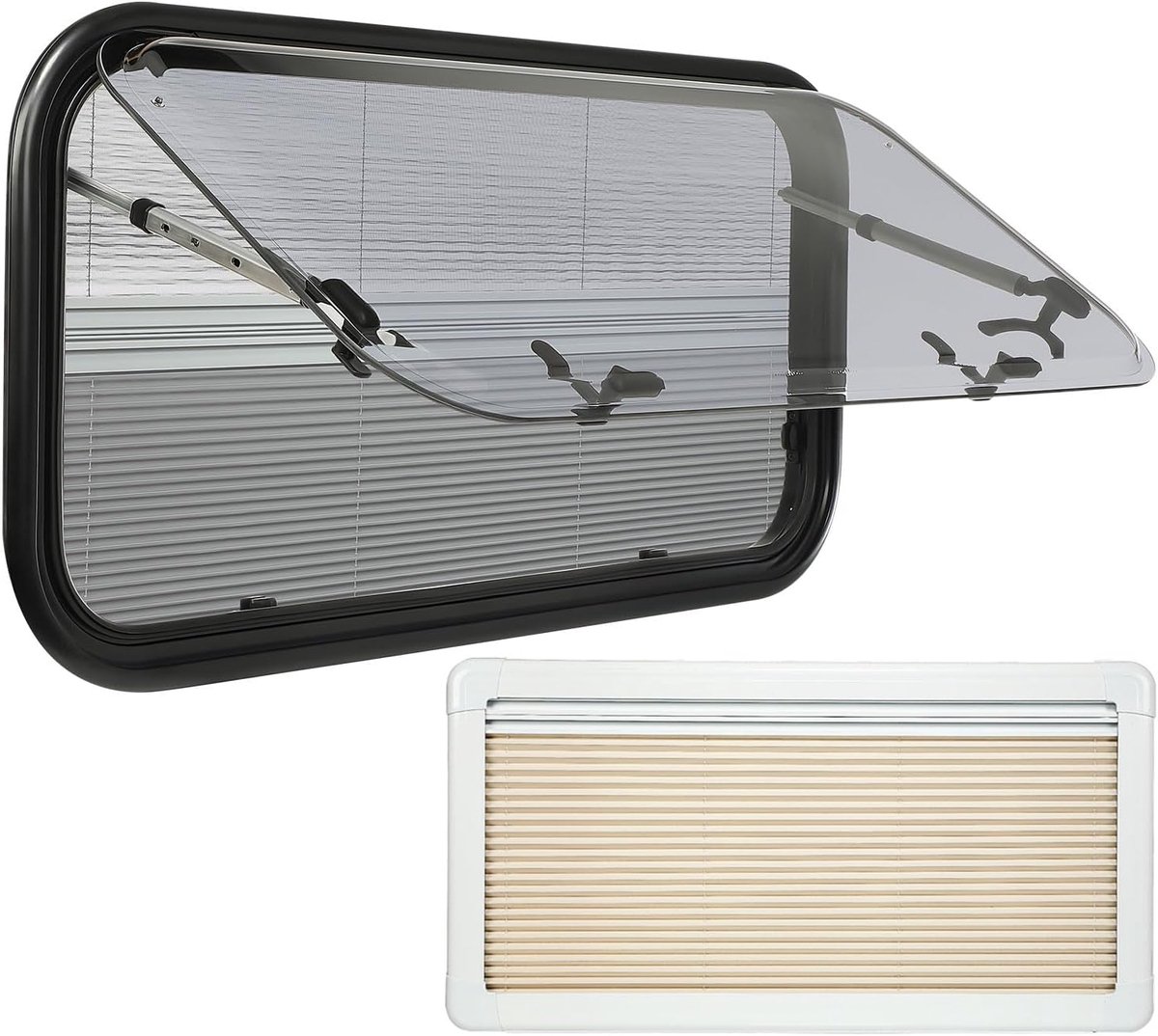 900 x 450 mm, uitzetraam, caravan, raam, camper, raam, externe duwraam met vliegengaas en verduistering, voor camper, bestelwagen, voertuigen, zonwering