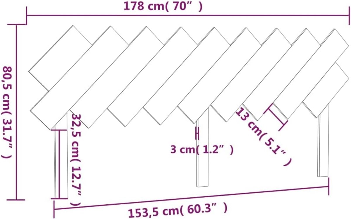 Bedhoofdeinde bruin 178 x 3 x 80,5 cm massief grenen hoofdeinde voor slaapkamer slaapkamer hotels