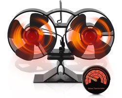 Kachelventilator met dubbele kop, 8 bladen, met thermometer, kachelventilator zonder stroom, efficiënt haardgereedschap, ventilator, stil, voor kachel, open haard, houtkachel, 20,5 x 13,9