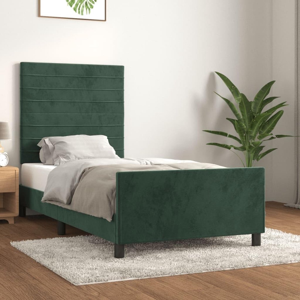 Bedframe met hoofdeinde, donkergroen, 80 x 200 cm, fluwelen familiebed, bedframe voor slaapkamer, hotel, logeerkamer
