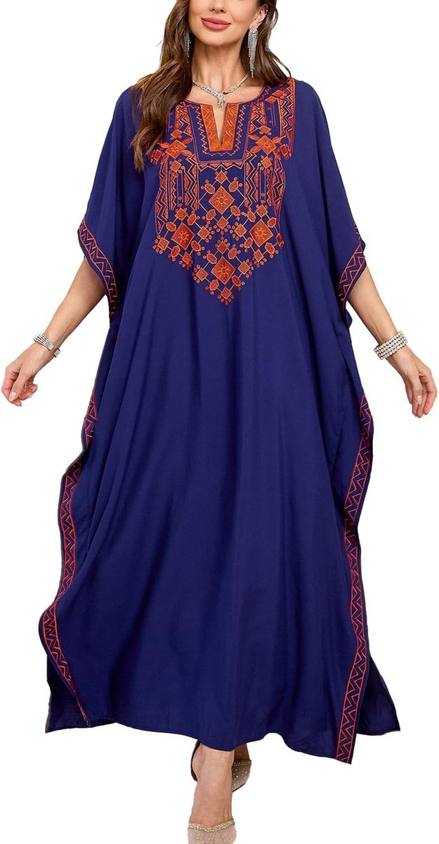 Kaftanjurk Boho Strand Bikini Cover Up Robe Plus Size Loungewear voor Vrouwen, C Royal Blauw, one size