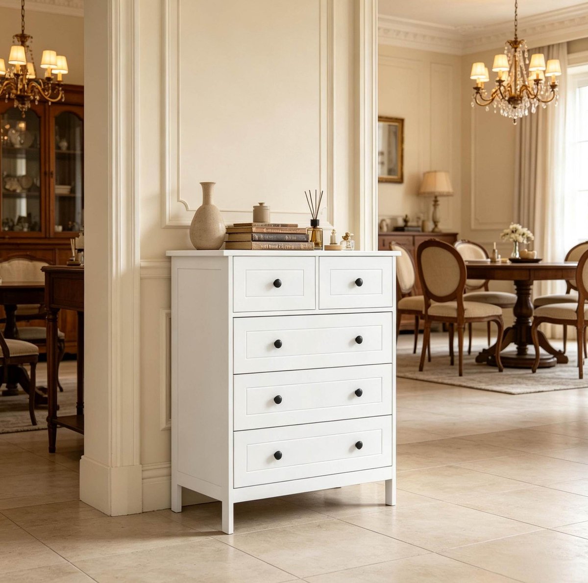 HAUSS SPOLE Ladekast Met 5 Lades - Compacte Opbergruimte Voor Slaapkamer, Keuken Of Hal - MDF En Spaanplaat - 74x40x91 Cm - Wit