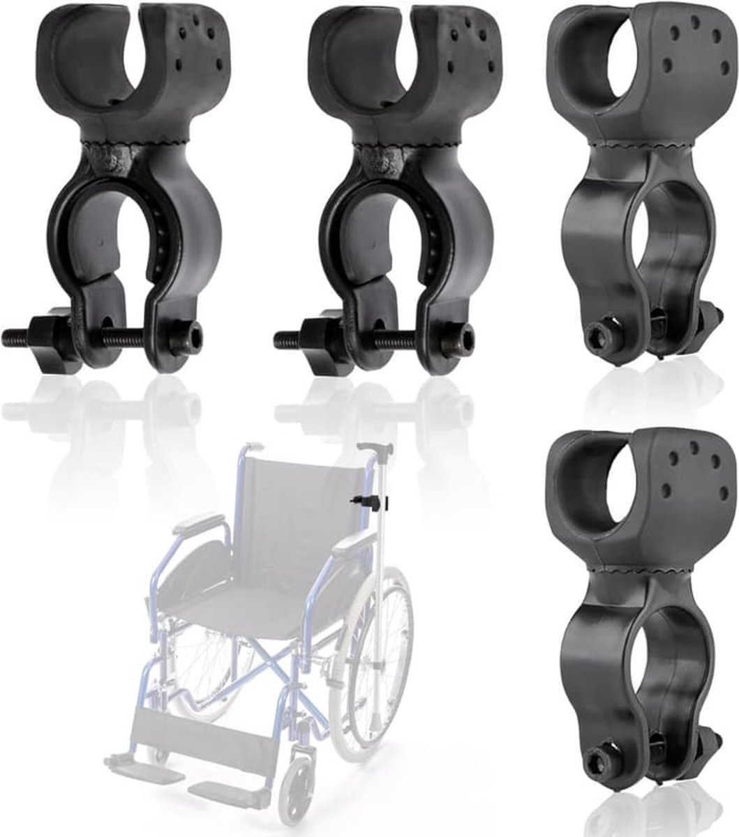 Vierdelige wandelstokhouderset - geschikt voor elektrische scooters, rolstoelen en loophulpmiddelen - universele wandelstokhouder