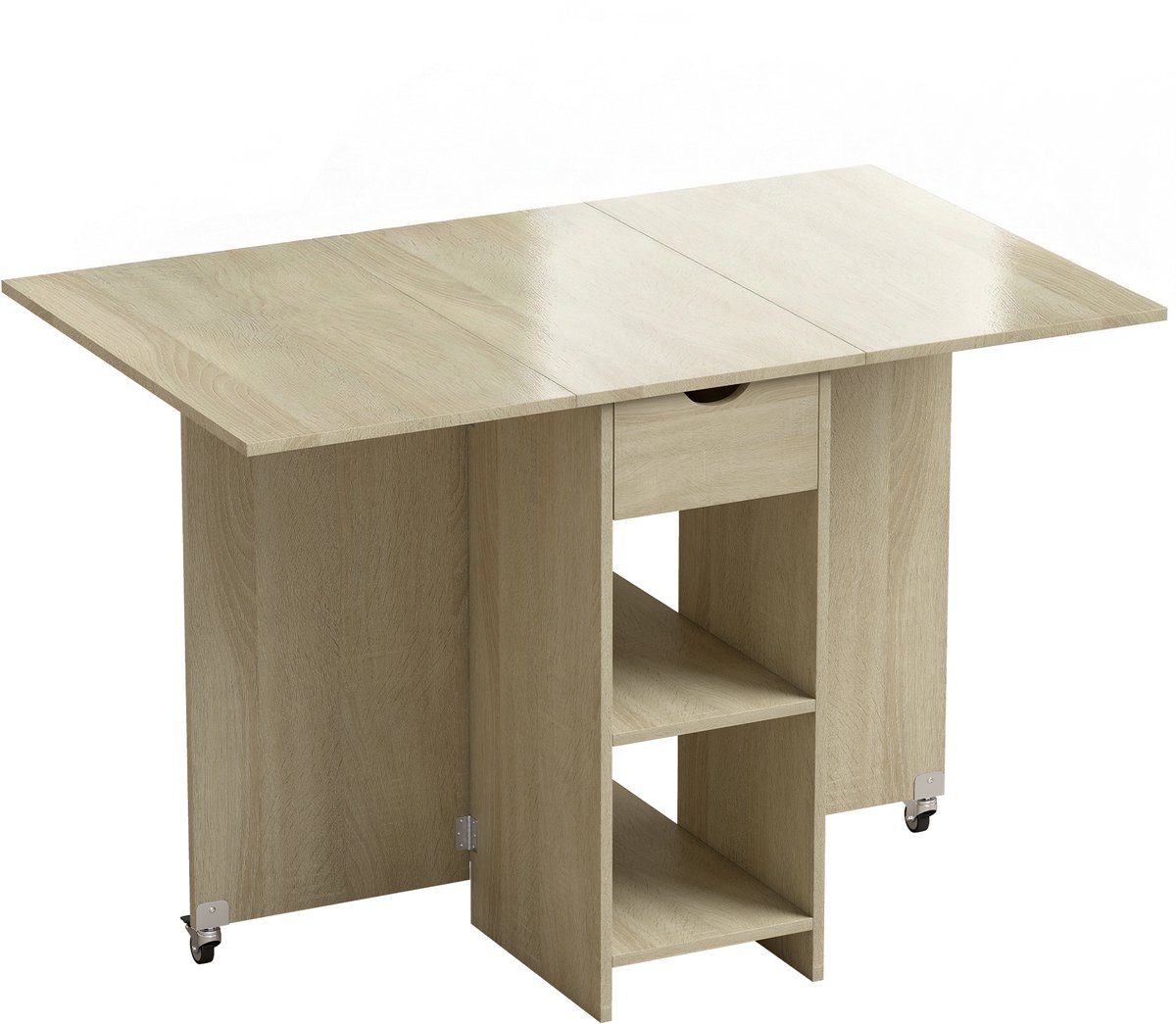 Homona Klaptafel - Voor 2-4 personen - Met lade en opbergvakken - 114,5 x 70 x 75 cm - Natuur