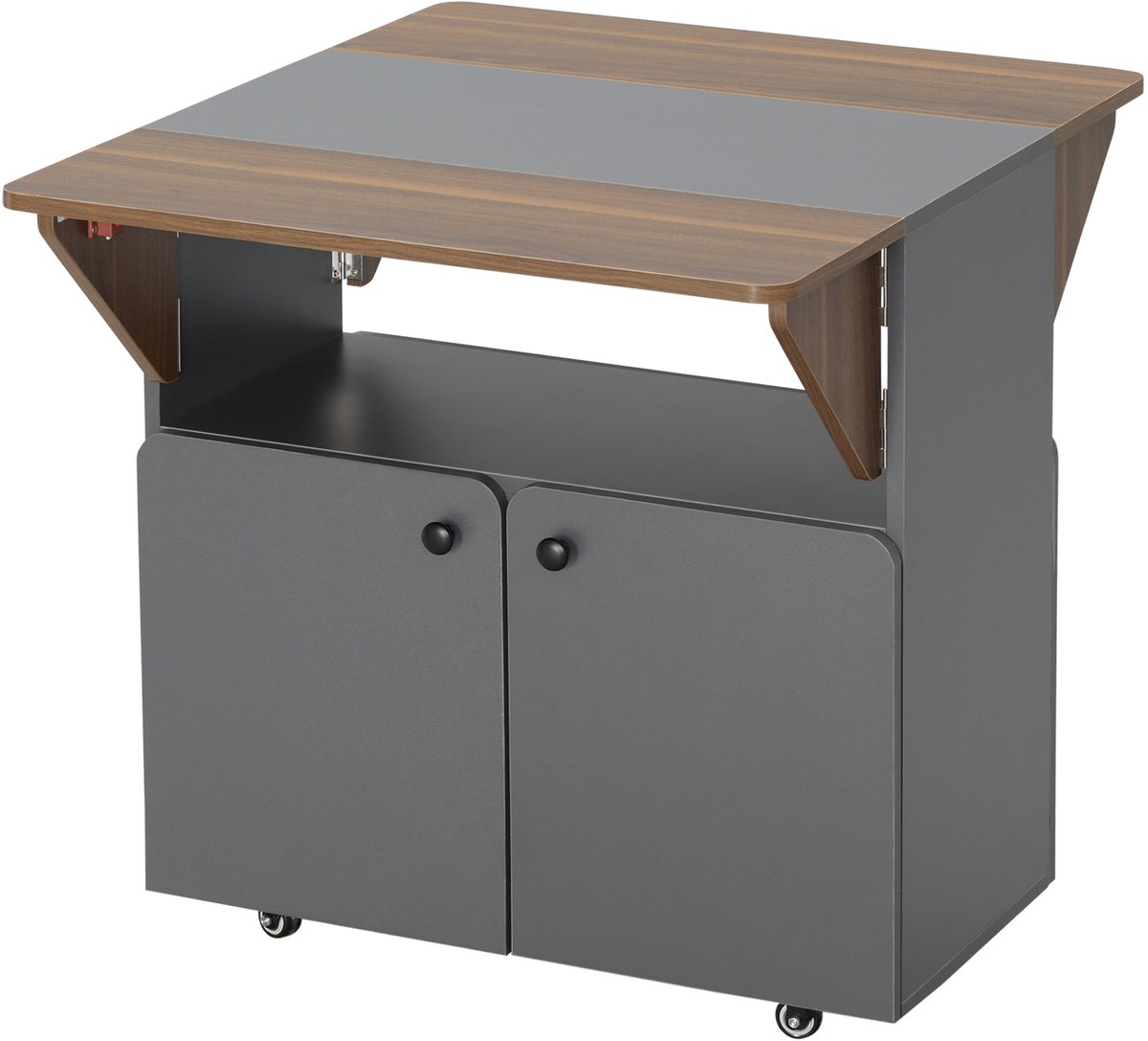Homona Klaptafel met opbergruimte - 4 wielen - 70 x 83 x 75 cm - Lichtgrijs/Donkerbruin