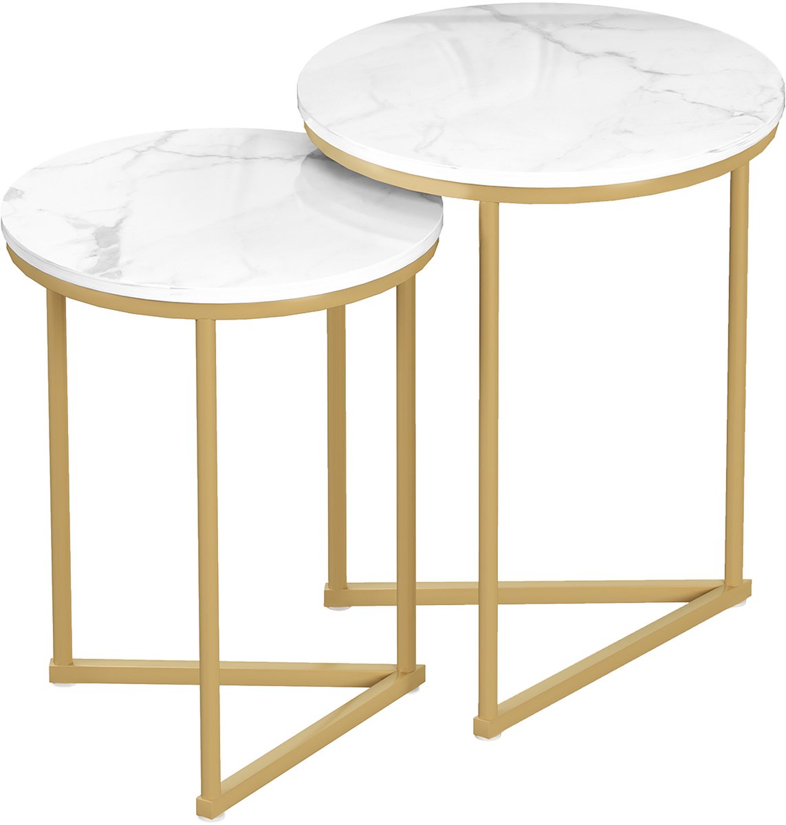 Homona Bijzettafelset - 2-delig - Met marmerlook blad en goudkleurig frame - 45 x 45 x 55 cm en 40 x 40 x 50 cm