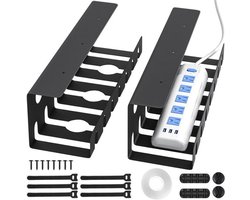 2 stuks onderbureau-kabelmanagementtray - U-kanaal snoerorganizer voor kantoor - kabelbeheer met diverse accessoires - zwart - 40cm